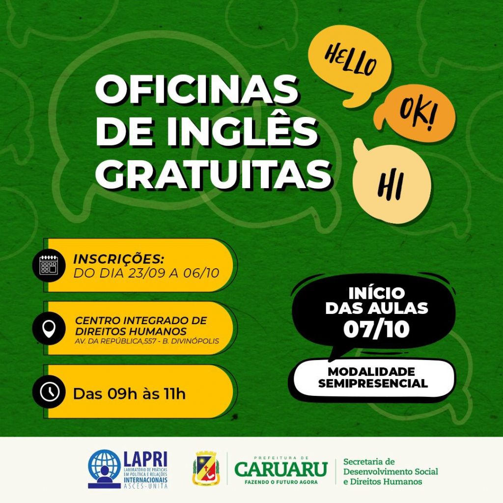 Parceria entre curso de Relações Internacionais e Prefeitura de Caruaru  oferta curso de Inglês gratuito – Portal Asces-Unita